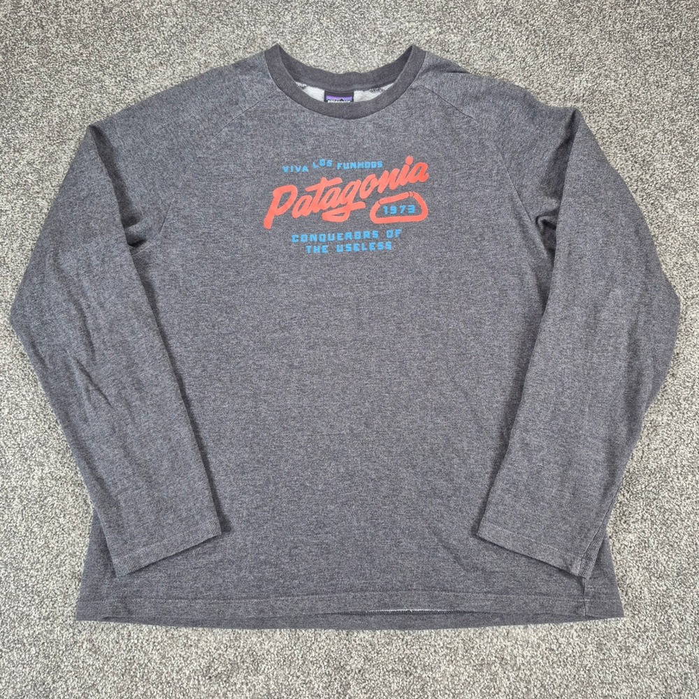 Patagonia Sweatshirt Mens Large Gray Splitter Script Lightweight Crew‎ Neck